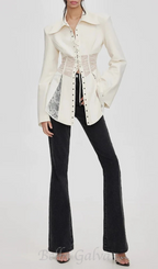 Flowering Girl Women Melany See Through Lace Up Shirt in White