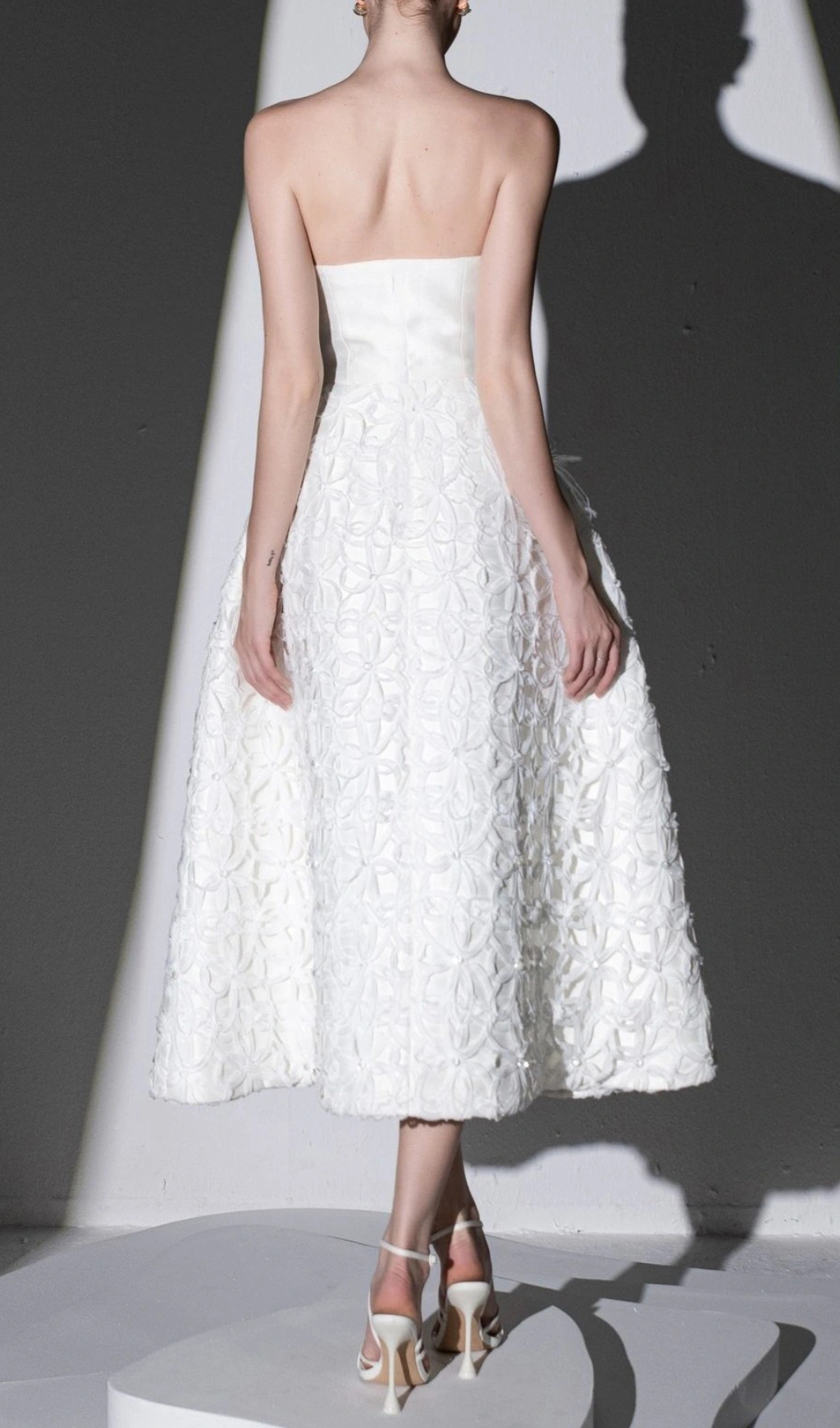 Flowering Girl Women WHITE FLORAL EMBELLISHED STRAPLESS MIDI DRESS