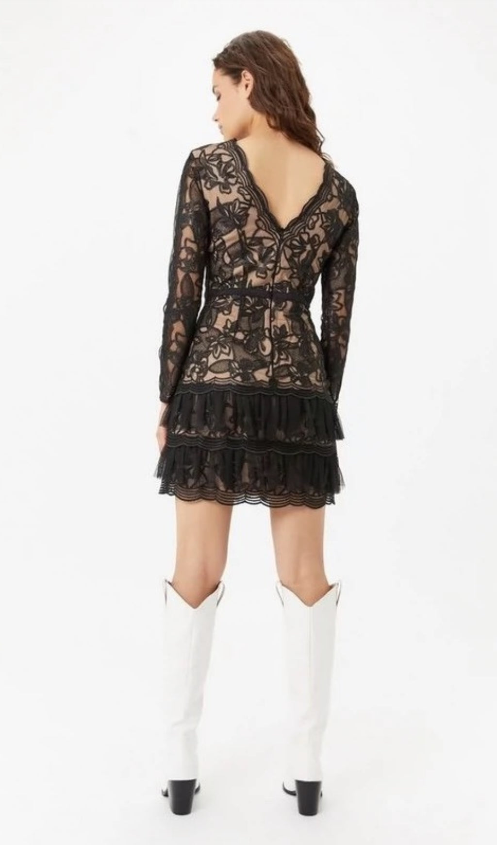 Flowering Girl Women Black Tulle Ruffle Hem Embroidered Lace Mini Dress