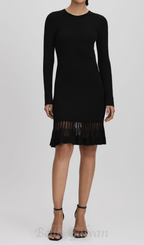 Flowering Girl Women knitted sheer flared mini dress in black