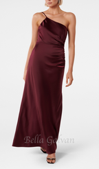 Flowering Girl Women bordeaux one shoulder satin maxi dress