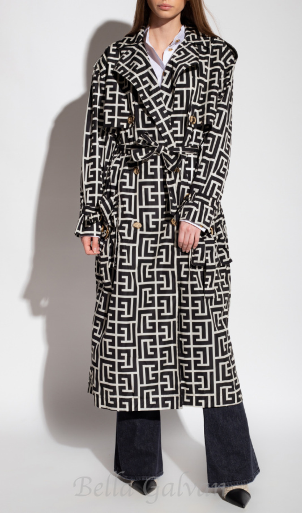 Flowering Girl Women black monogrammed trench coat