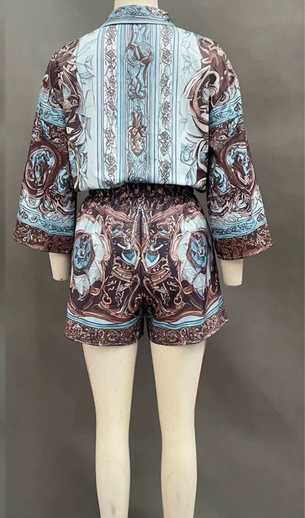 Flowering Girl Women Vacation Baroque Totem Print Shirt and Shorts Set