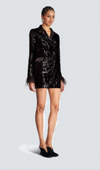 Flowering Girl Women Ariane black feather-trim sequin-embellished blazer