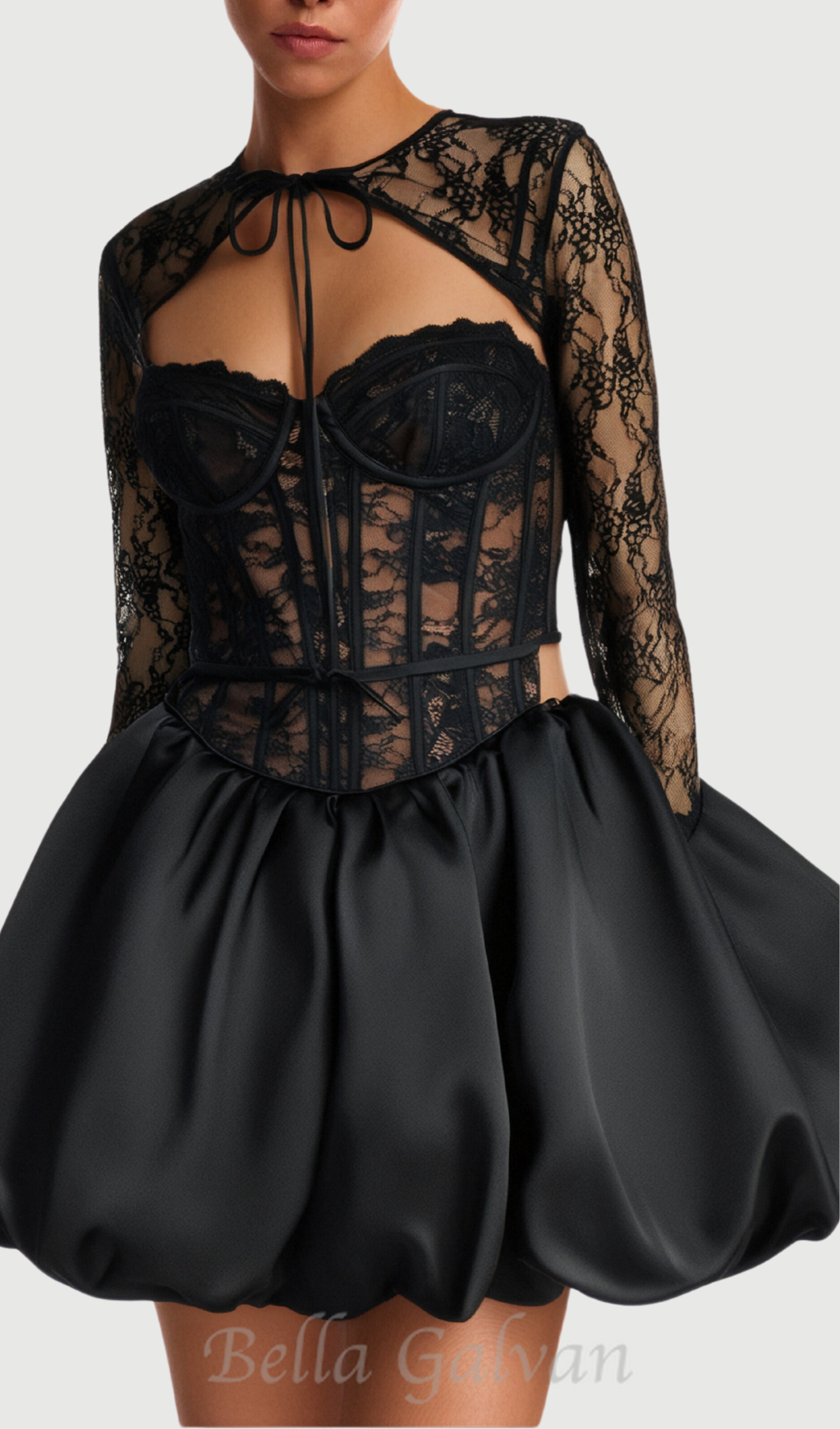 Flowering Girl Women sally lace puffball mini dress in black
