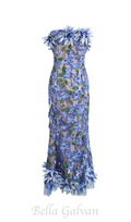 Flowering Girl Women 3D flower embroidery strapless midi dress in blue
