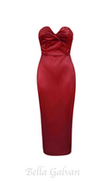 Flowering Girl Women backless split twist-front bodycon midi dress in red