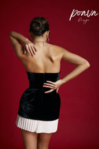 Flowering Girl Women Velvet Pleat Strapless Mini Dress