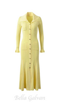 Flowering Girl Women Rib-Knit Fluted Midi Shirt dress in yellow