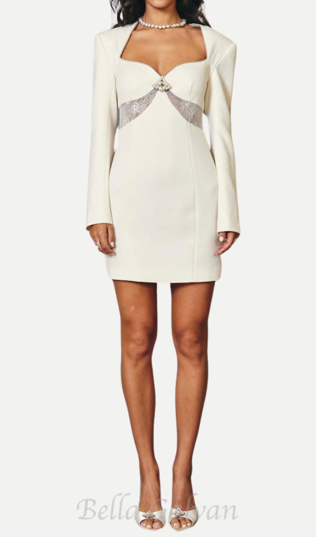 Flowering Girl Women Diamond collar lace mini dress in white