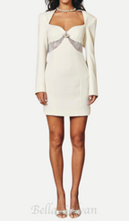 Flowering Girl Women Diamond collar lace mini dress in white