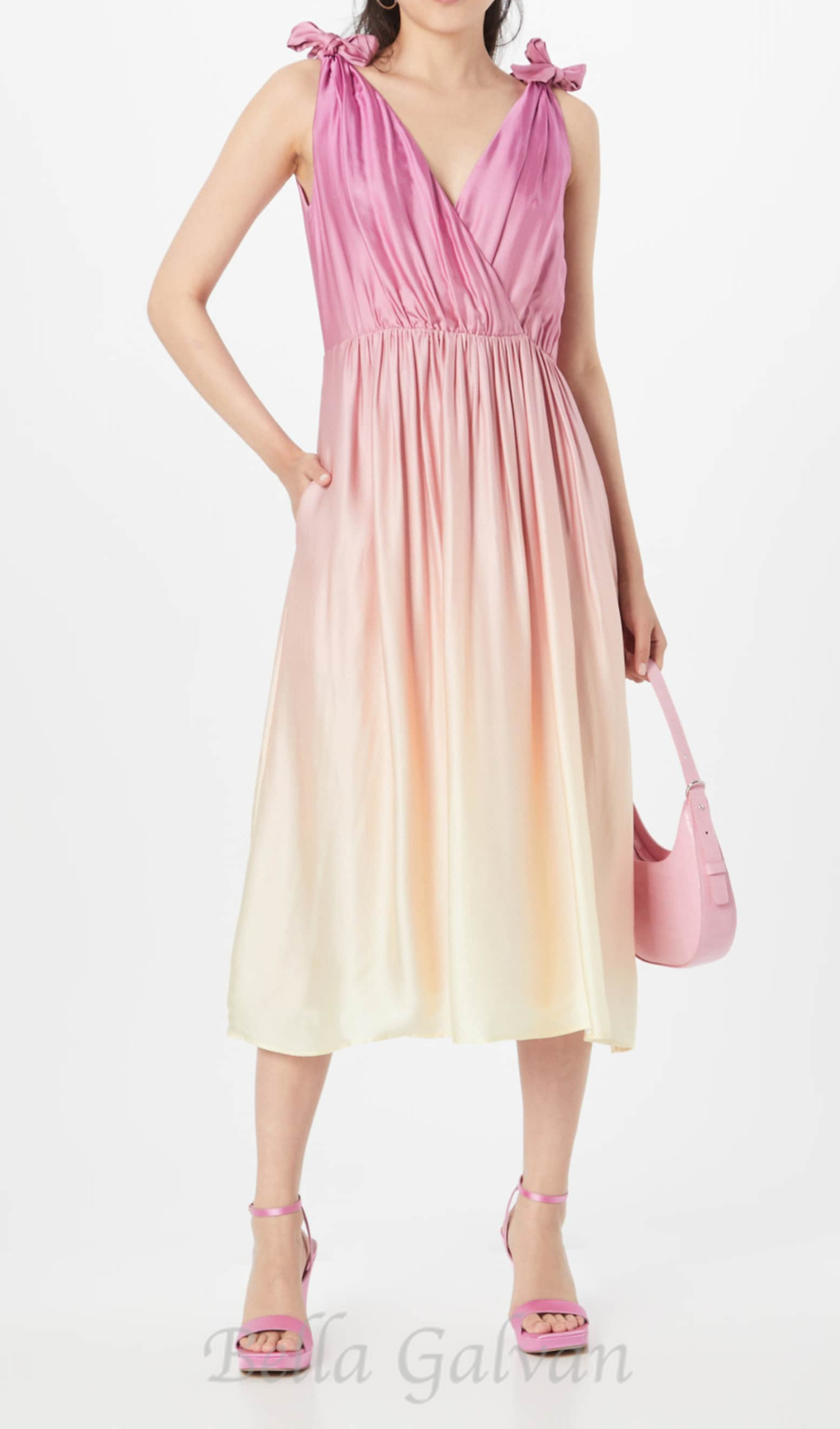 Flowering Girl Women Wrap-over midi dress in pastel yellow without belt