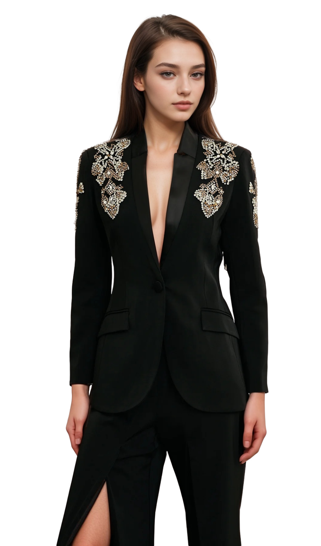 Flowering Girl Women Delphine black embellished jacket & trousers matching set