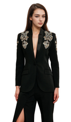 Flowering Girl Women Delphine black embellished jacket & trousers matching set