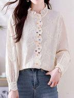 xaviera Classic Ruffle Collar Hollowed Embroidered Top