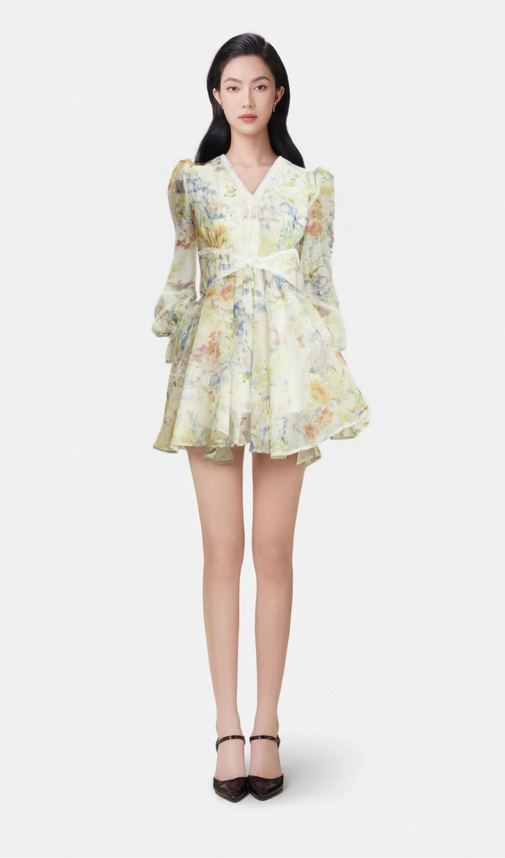 Flowering Girl Women Éléonore floral-print lace-detail mini dress