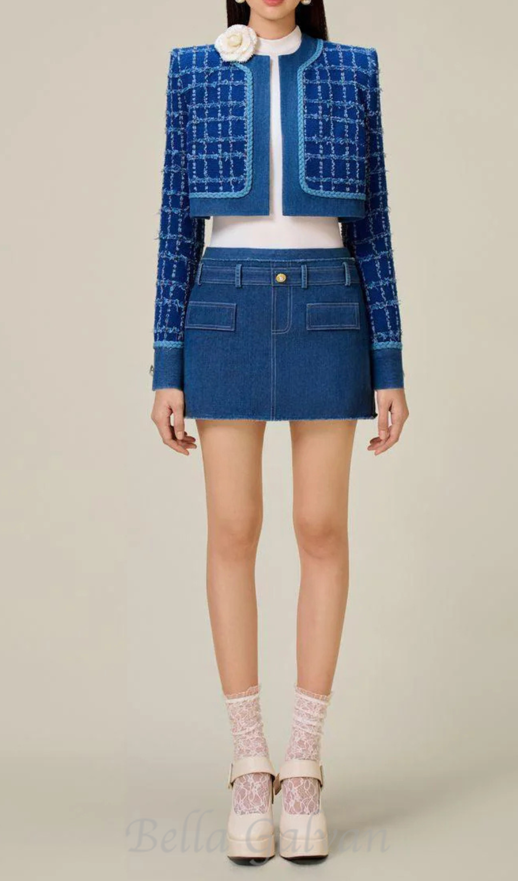 Flowering Girl Women Cathy patchwork Tweed Jacket in blue