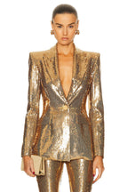 Flowering Girl Women alexandra Fitted Sequin Blazer in gold