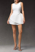 jean Round Neck Diamond Sleeveless Mini Dress in white