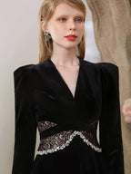 Quintina Black Lace V-Neck Asymmetry Mini Blazer Dress
