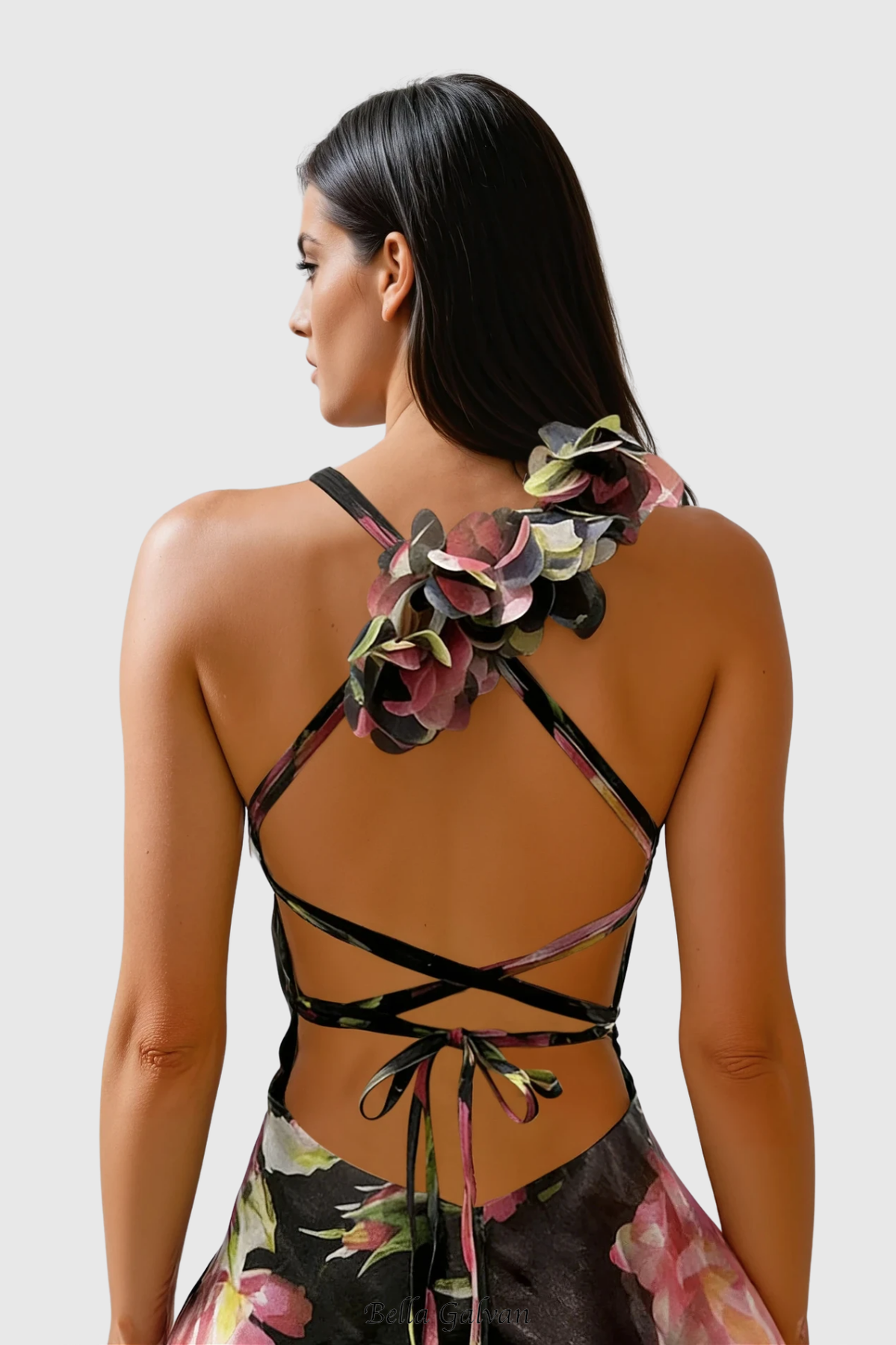 Pera Floral Appliqué Ruffle Mini Dress - Black