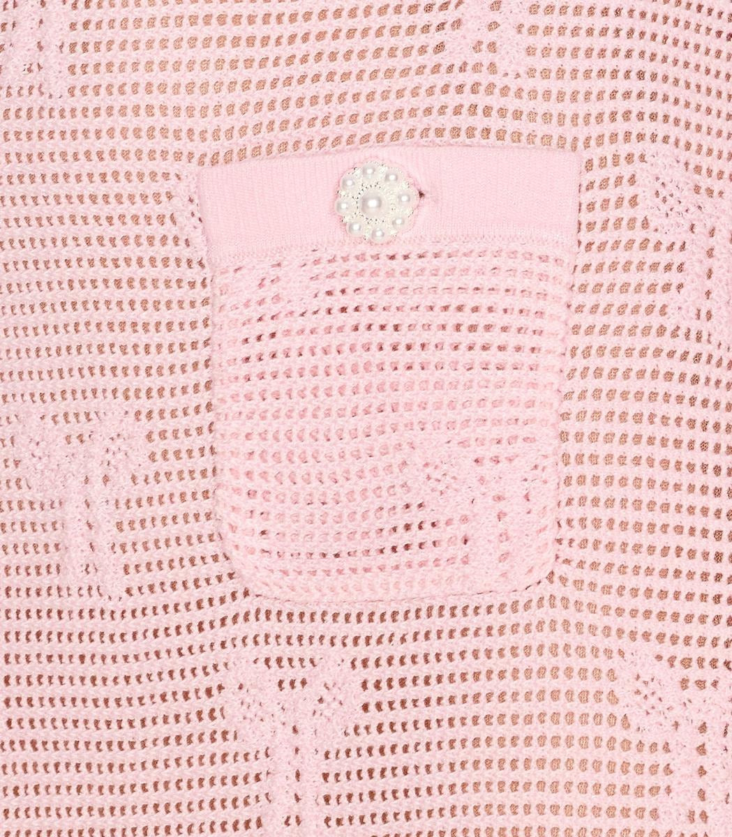 Pink Bow Crochet Crystal Trim Mini Dress
