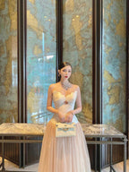 Flowering Girl Women Two-Tone Hollow Tube Top Tulle Midi Dress