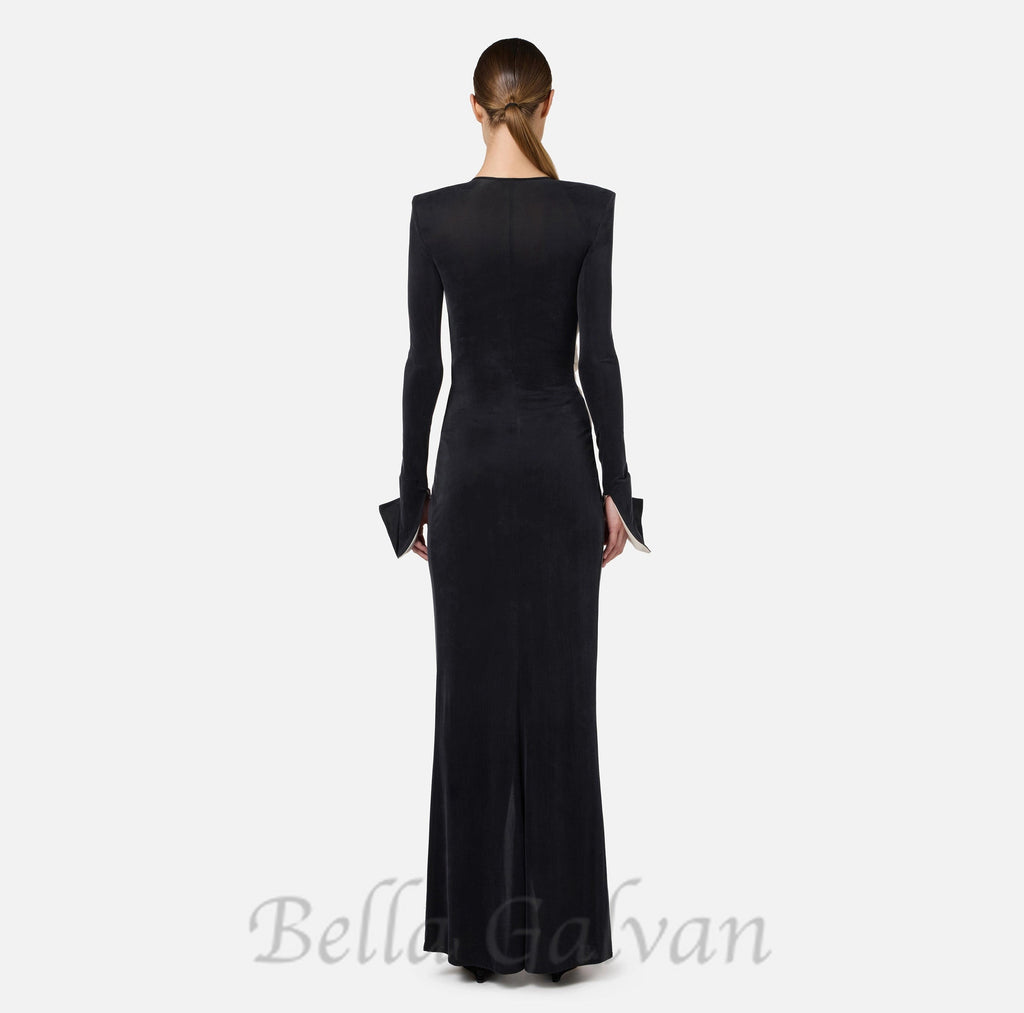 Flowering Girl Women bow black carpet dress in drape jersey