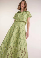 Flowering Girl Women guipure mesh midi skirt cropped set in green