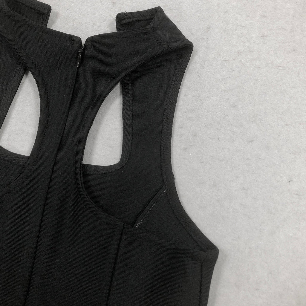 Flowering Girl Women Sleeveless collarless bandage mini dress in black