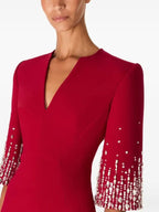 Flowering Girl Women biela v-neck crystal-embellished midi dress in red