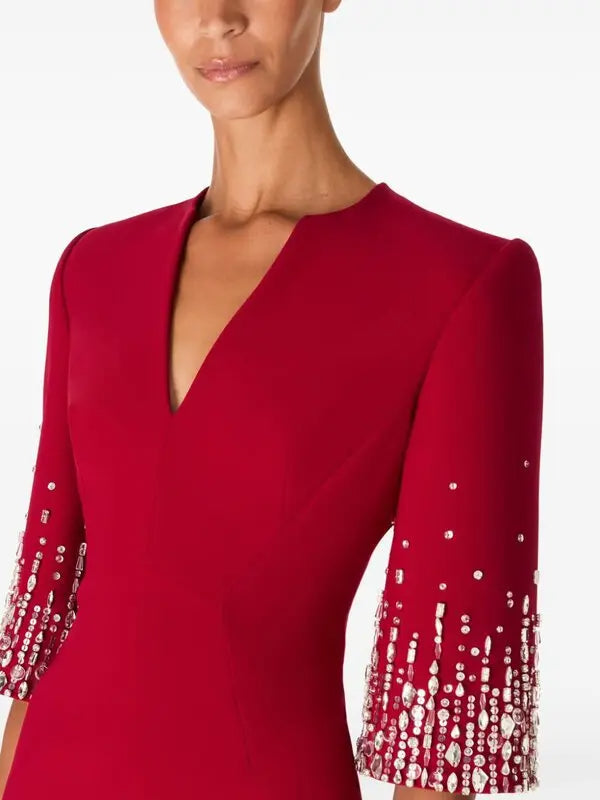 Flowering Girl Women biela v-neck crystal-embellished midi dress in red