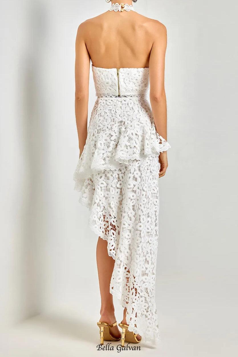 Flowering Girl Women Lace sleeveless top irregular skirt set in white