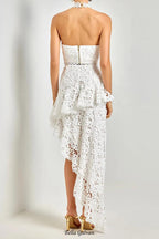 Flowering Girl Women Lace sleeveless top irregular skirt set in white