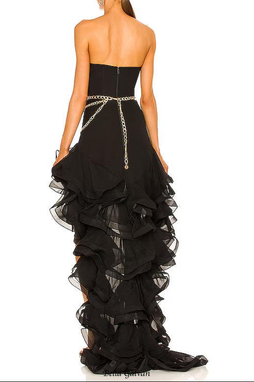 Flowering Girl Women selena black ruffle trim Corset mini Dress