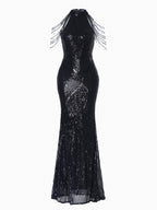 Cold Shoulder Beads Chain Cocktail Dress