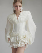 Flowering Girl Women wallis 3d flower ruffle trim mini dress in white