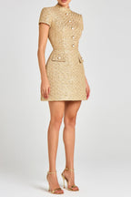 Tiffany Pearl-Embellished Tweed Mini Dress In Gold