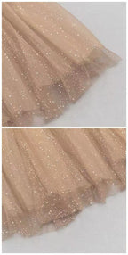 Peach Sparkle Tulle Corset Strapless Midi Dress