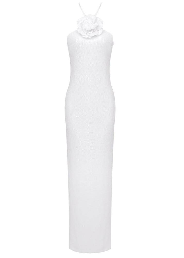 anila Glitter Rosette Halter Sequined Maxi Dress In White