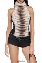 dora halter Backless Furry Top