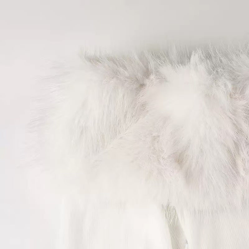 White Strapless Faux Fur Slim Mini Dress
