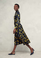 Flowering Girl Women sophia floral shirt midi dress in navy yellow
