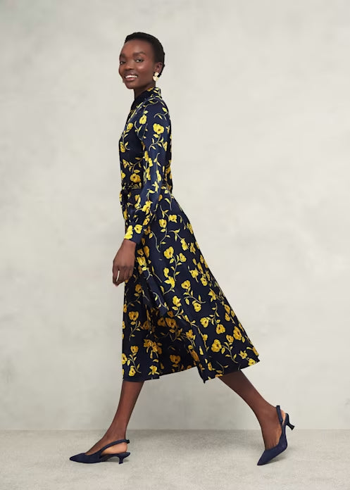Flowering Girl Women sophia floral shirt midi dress in navy yellow
