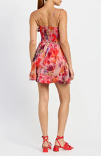 Red Multi Floral Tie Strap Mini Dress