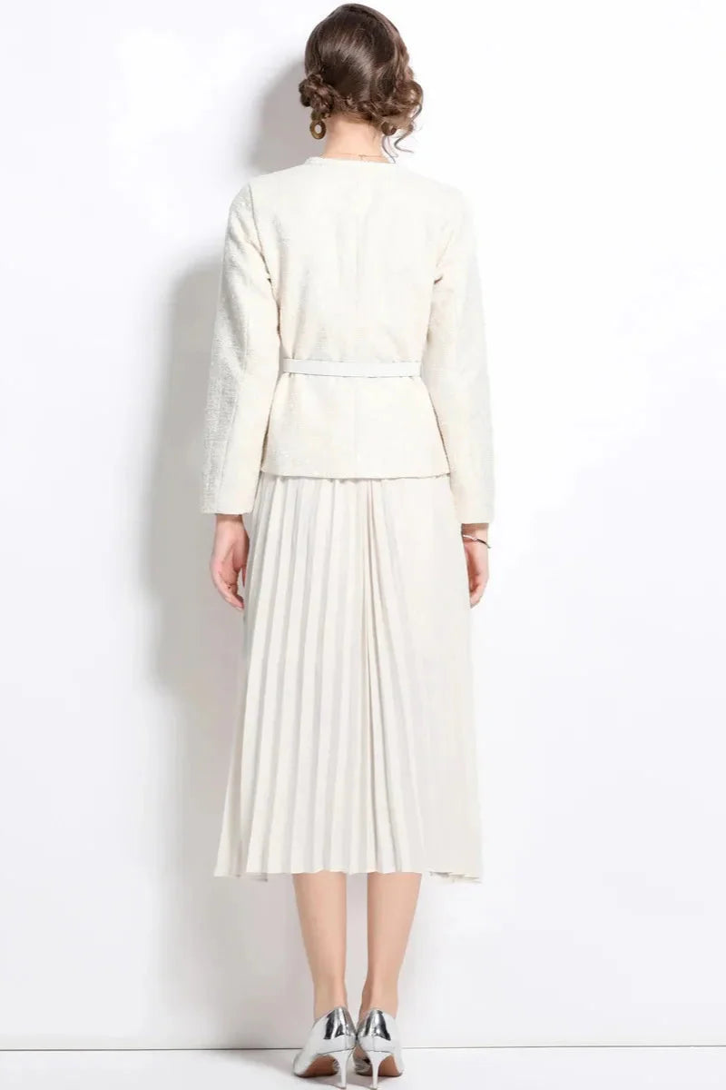 Flowering Girl Women Cream Sequin Boucle Tailored Midi Dress