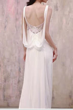 White Sleeveless Square Neck Mermaid Wedding Dress with Train