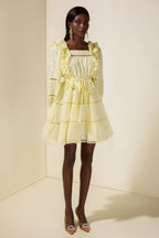 Flowering Girl Women victoria Embroidered hollow Ruffle Mini Dress - yellow