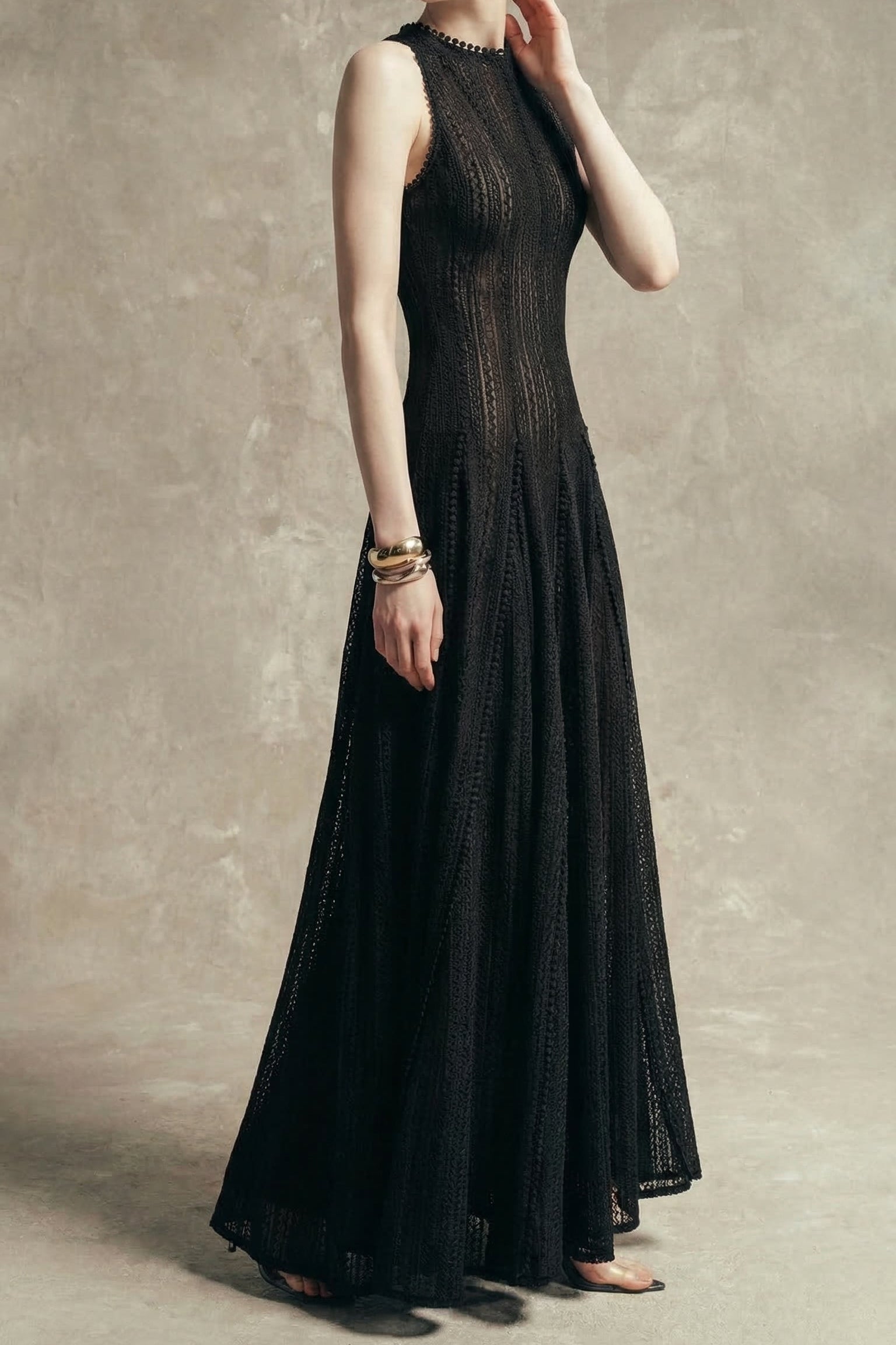 Flowering Girl Women Sleeveless Lace Crochet Maxi Dress In Black