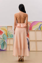 Flowering Girl Women aurora Halter Neck Ruffle Maxi Dress in pink